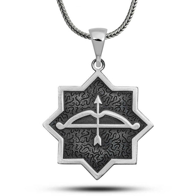 Sterling Silver Bow & Arrow Eight-Pointed Star Pendant Necklace