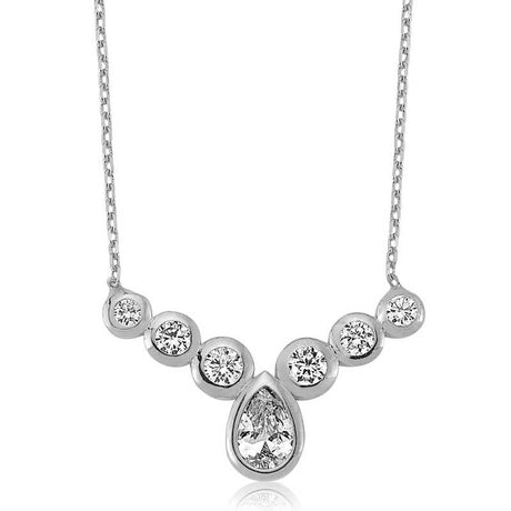 Sterling Silver Necklace - Graduated Cubic Zirconia Drop Pendant