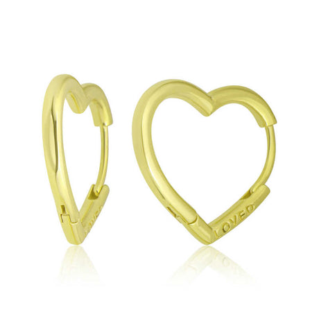 Gold Plated Sterling Silver - Heart Hoop Earrings with 'LOVED' Engraving