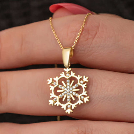 Necklace - Gold-Tone Snowflake Pendant with Sparkling Cubic Zirconia