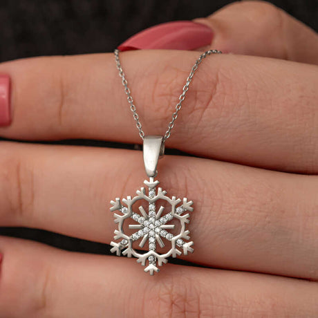 Sterling Silver Snowflake Necklace - Dainty Cubic Zirconia Pendant