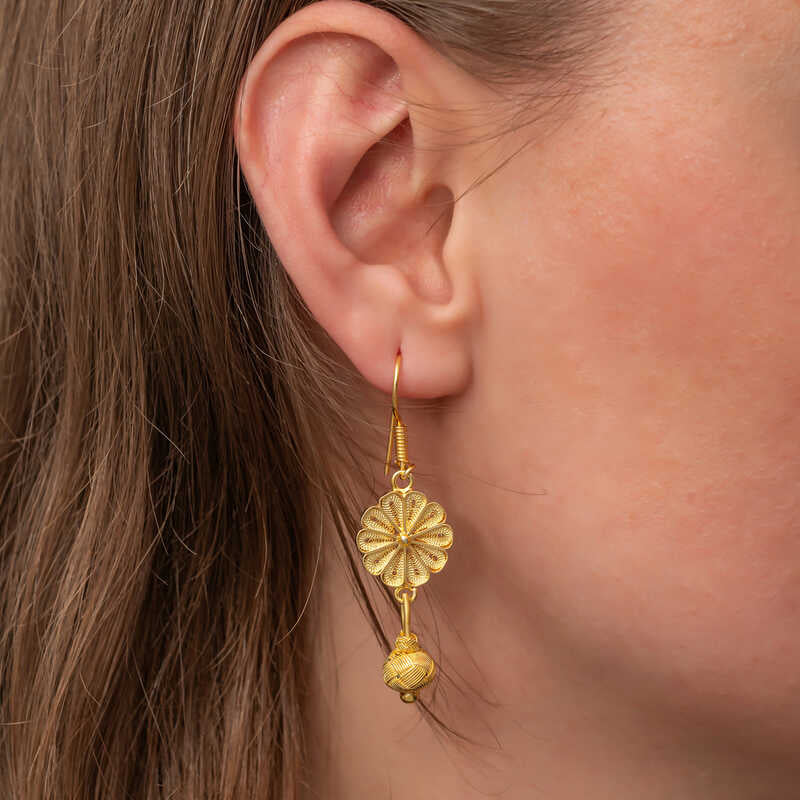 Gold-Tone Dangle Earrings - Trabzon Kazaz Filigree Design