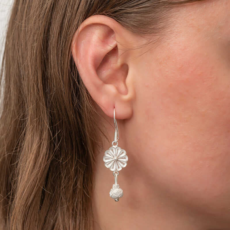 Drop Earrings - Sterling Silver Trabzon Kazaz Floral Design