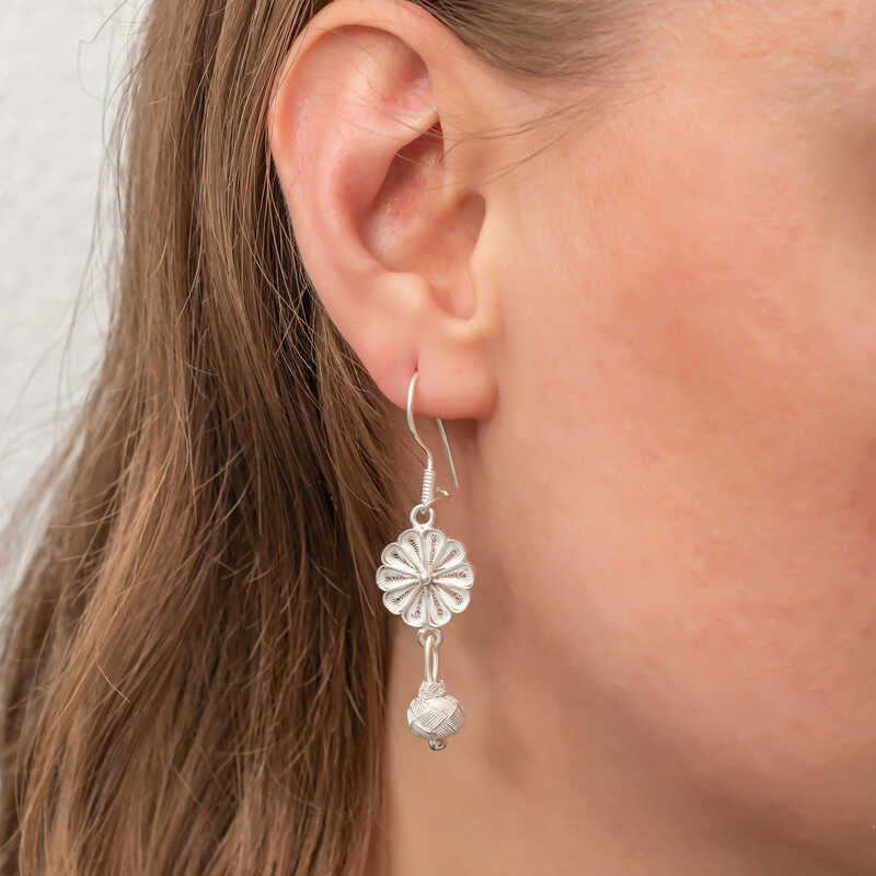 Drop Earrings - Sterling Silver Trabzon Kazaz Floral Design
