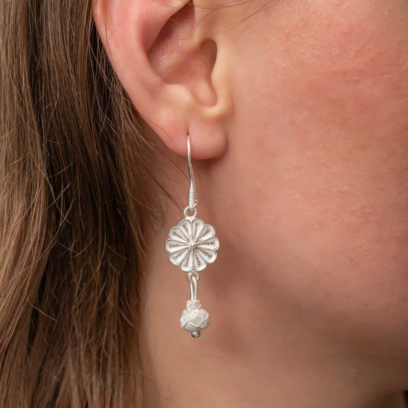 Drop Earrings - Sterling Silver Trabzon Kazaz Floral Design