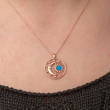 Rose Gold Plated Celestial Moon & Sun Necklace with Blue Opal