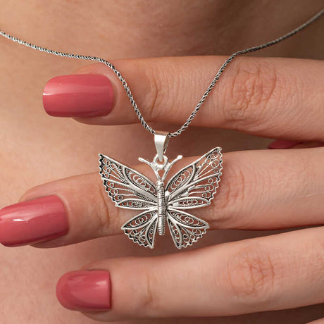 Sterling Silver Filigree Butterfly Pendant Necklace