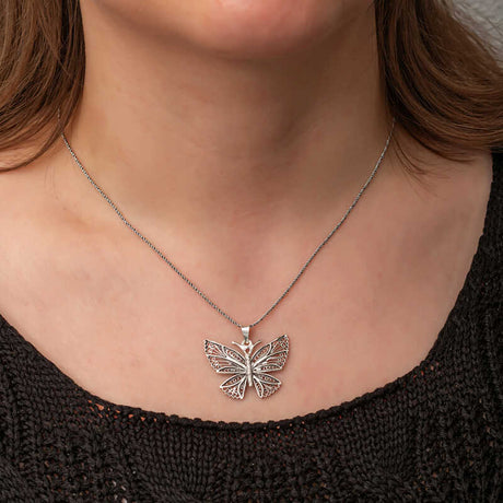 Sterling Silver Filigree Butterfly Pendant Necklace