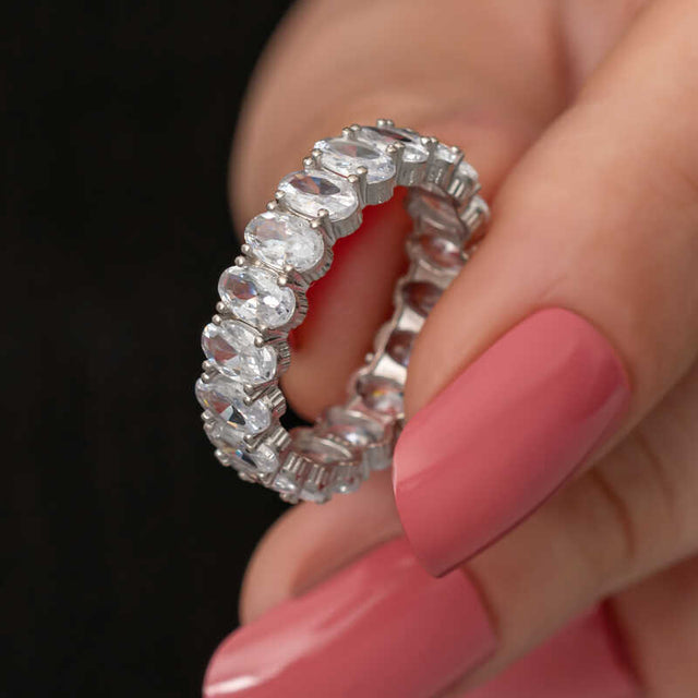 Ring - Sterling Silver Oval Cut Zirconia Full Eternity Band