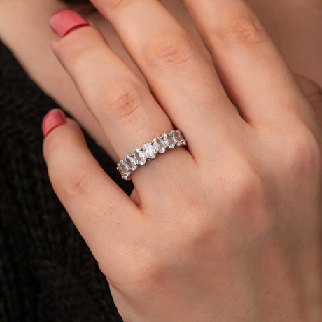 Ring - Sterling Silver Oval Cut Zirconia Full Eternity Band