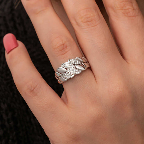 Ring - Sterling Silver Zircon Pave Leaf Band