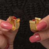 Sterling Silver Gold-Tone Woven Mesh Fringe Earrings