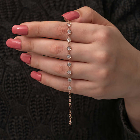 Bracelet - Elegant Rose Gold Plated White Stone Bezel Set