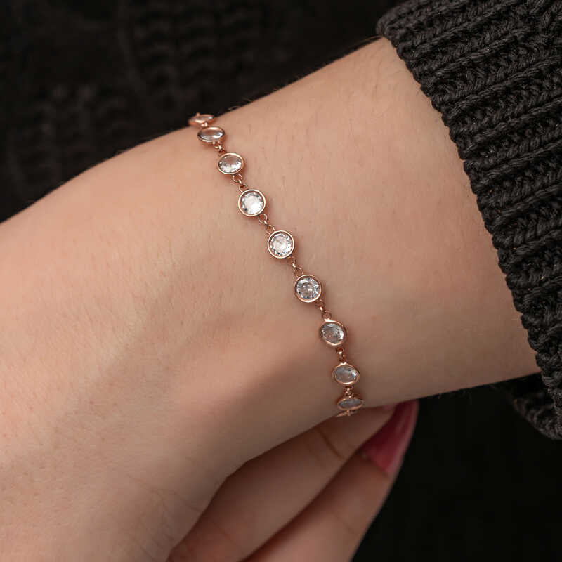Bracelet - Elegant Rose Gold Plated White Stone Bezel Set