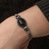 Sterling Silver Black Onyx Kazaziye Bracelet - Handcrafted Woven Design