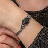 Sterling Silver Black Onyx Kazaziye Bracelet - Handcrafted Woven Design