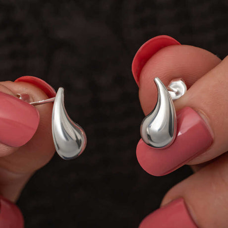 Sterling Silver Teardrop Stud Earrings - Minimalist Design