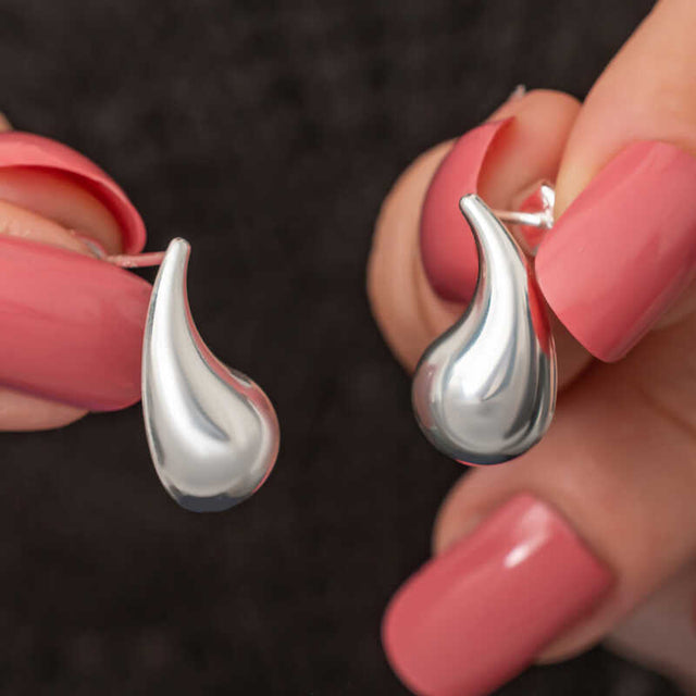 Sterling Silver Teardrop Stud Earrings - Polished Minimalist Design
