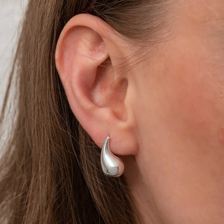 Sterling Silver Teardrop Stud Earrings - Polished Minimalist Design