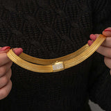 Gold-Tone Trabzon Woven Necklace - Zirconia Embellished Mesh Design