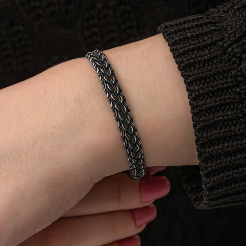 سوار فضي كزازية منسوج - جديلة حرفية تقليدية