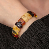 Amber Bracelet - Natural Multi-Tone Cabochon Stretch Design