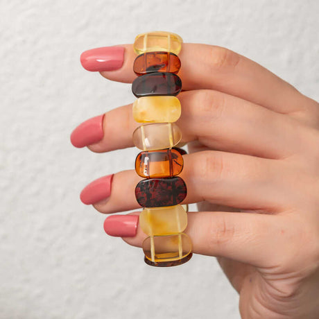 Amber Bracelet - Natural Multi-Tone Cabochon Stretch Design