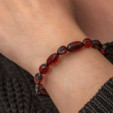 Bracelet - Natural Dark Cherry Amber Tumbled Stone Stretch