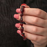 Bracelet - Natural Dark Cherry Amber Tumbled Stone Stretch
