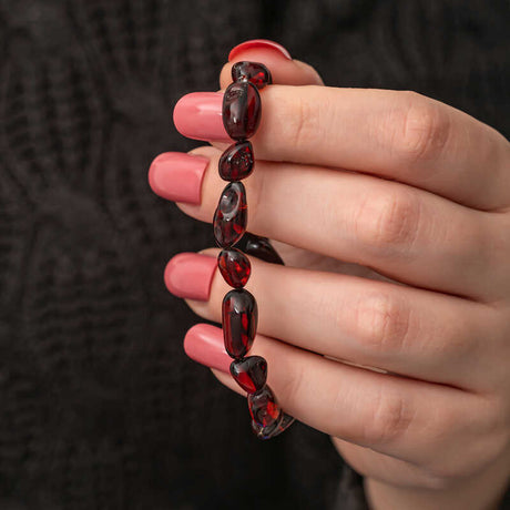 Bracelet - Natural Dark Cherry Amber Tumbled Stone Stretch