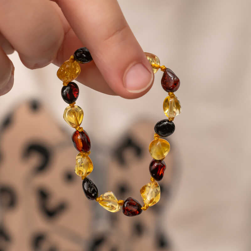 Bracelet - Natural Multi-Color Amber Tumbled Bead Design