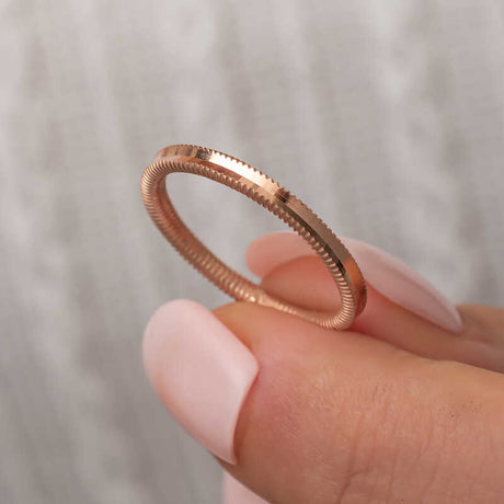 Rose Gold Plated Sterling Silver Ring - Dual Texture Ajda Cut Band
