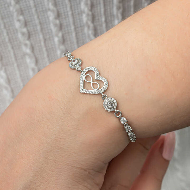 Bracelet - Silver-Tone Heart Infinity Sparkling Stone Design