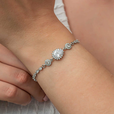 Bracelet - Silver-Tone Sparkling Zirconia Halo Link