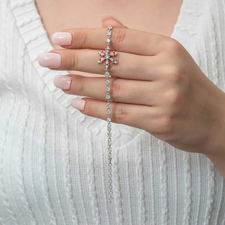 Elegant Sterling Silver Red Lotus Flower Zirconia Tennis Bracelet