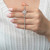 Sterling Silver Bracelet - Sparkling Lotus Flower & Zirconia Path Design