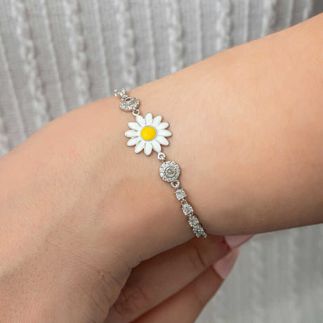 Sterling Silver Daisy & Cubic Zirconia Tennis Bracelet