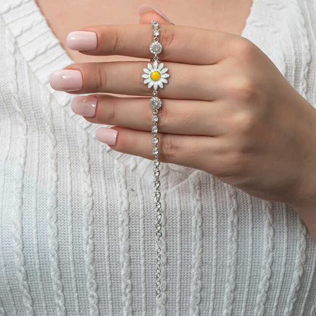 Sterling Silver Daisy & Cubic Zirconia Tennis Bracelet