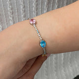 Silver-Tone Mixed Gemstone Tennis Bracelet - Oval Cut Dazzling Design