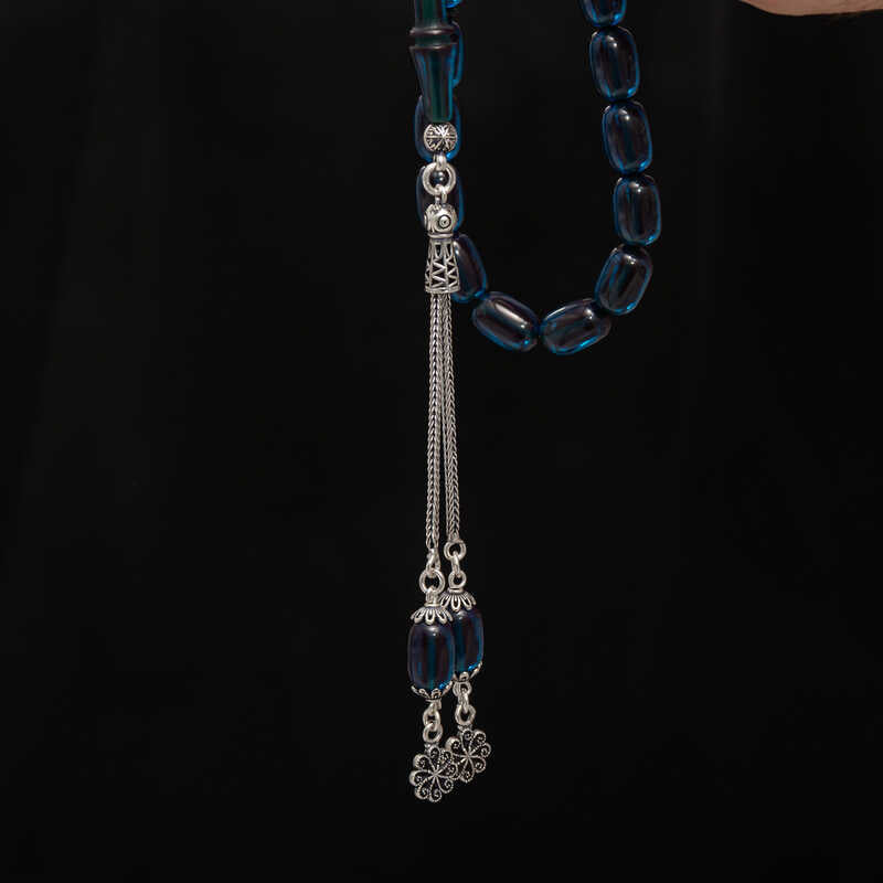 Tesbih - Pressed Amber Prayer Beads with Silver Tassel