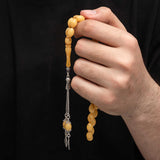 Misbaha per la Preghiera - Resina color Ambra con Nappa in Argento Sterling