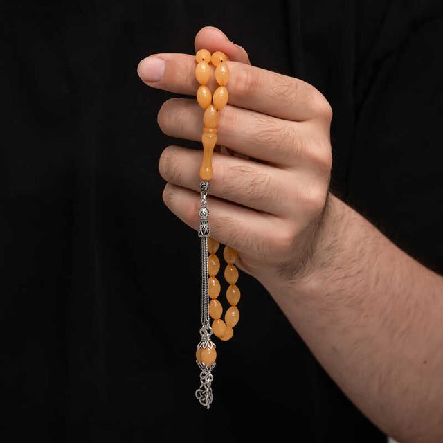 Sikma Kehribar Tesbih - Authentic Amber Prayer Beads with Silver Tassel