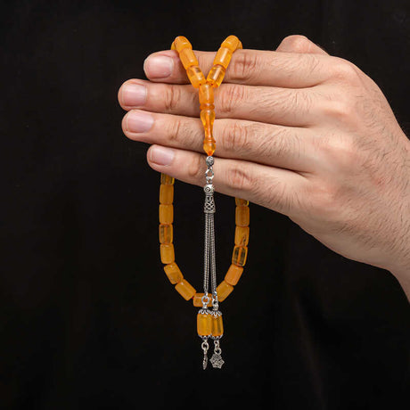 Amber Prayer Beads - Silver Tassel Tesbih