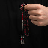 Tesbih Prayer Beads - Deep Red Amber-Style Beads with Silver Tassel