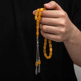 Tesbih - Cuentas de oración tradicionales de ámbar prensado con borla de plata
