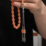 Tesbih - Pressed Amber Prayer Beads with Silver-Tone Tassel