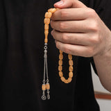 Tesbih - Pressed Amber Prayer Beads with Sterling Silver Tassel