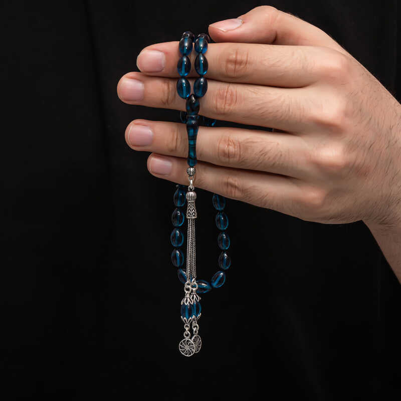 Tesbih Ambra Pressata Artigianale - Rosario con Nappa in Argento Sterling
