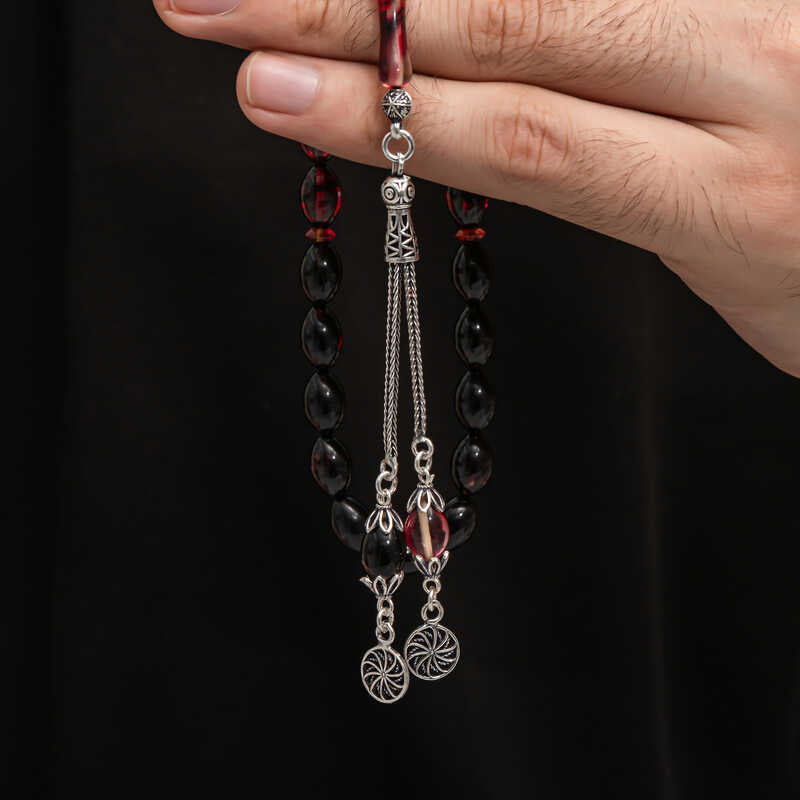 Tesbih Prayer Beads - Pressed Amber with Silver Tassel