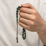Prayer Beads - Green Compressed Amber & Silver Kazaz Tassel